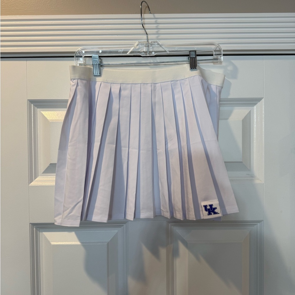 White Pleated Mini Skirt with Blue Embroidered Accent